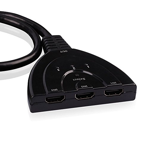 MYTK 3-Port HDMI Switch mit 3 Eingänge und 1 Ausgang. Der HDMI Splitter mit Selector unterstützt 3D und 1080p