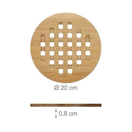 Relaxdays Untersetzer 4er Set rund Bambus, Topfuntersetzer aus Holz für Töpfe, Pfannen, Teller, abwischbar ca. 20 cm Durchmesser, natur - 3