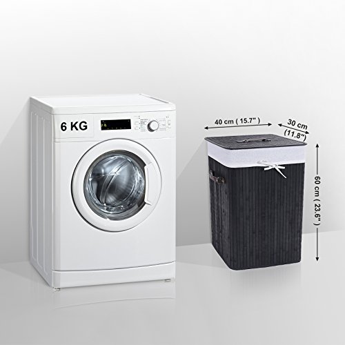 Songmics 3 Griffe Faltbar Bambus Wäschekörbe Wäschebox Wäschetruhe Wäschesammler Wäschetonne Wäschewagen Schwarz Eckig LCB10H - 3