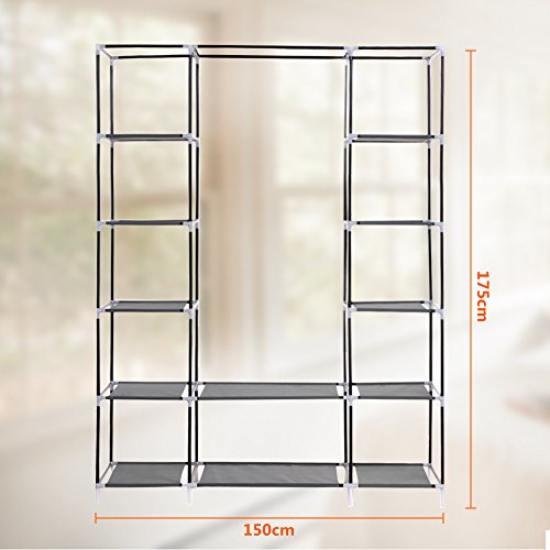 Homdox Kleiderschrank Garderobe Stoffschrank Faltschrank Campingschrank ,150x175x45 CM ,Schwarz - 6