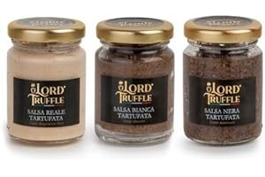 Lord Truffle | Trio de sauces à la truffe, 3 paquets de 80g, 1 sauce à la truffe blanche 80g, 1 sauce à la truffe noire fraîche 80g et 1 sauce à la truffe Bianchetto 80g, qualité 100 % italienne