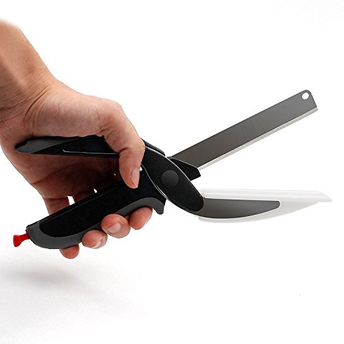 Küchenschere,Yoofor 2 in 1 Multifunktionale Clever Cutter aus rostfreiem Edelstahl, Gemüseschneider und Küchenmesser mit mini Schneidebrett für Salate/ Gemüse/ Fleisch/Kartoffeln und Brot - 5