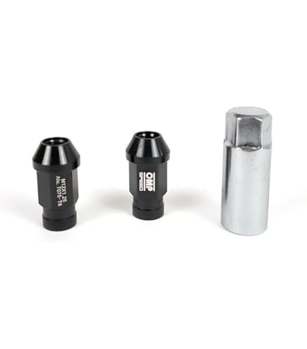 OMP SPEED Set 20 Boulons de Roue Noir avec Métrique M14X1.25 17-19 Clé filetée longue de 28MM avec Protecteur en Aluminium Jaune 7075 DIN 12.9
