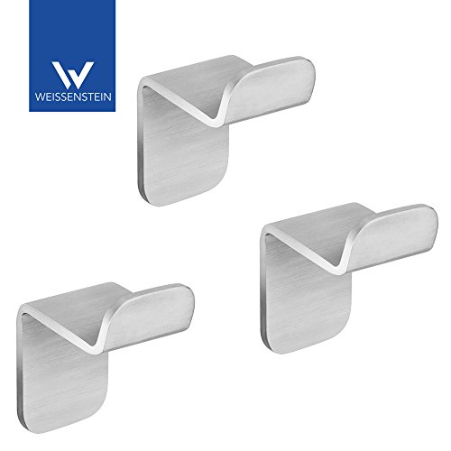 WEISSENSTEIN 1er Handtuchhaken | Wandhaken | Haken selbstklebend | Handtuchhalter | OHNE BOHREN | Edelstahl matt (1er Haken 3 Stück)