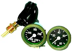 Willys MB Jeep FD MB, GPW, CJ2A, CJ3A and early CJ3B - Temperature & Oil Pressure Gauge Olive Green Bezel