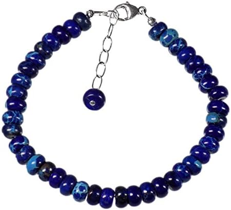 6mm Dark Blue Impression Jasper (Dyed) Rondelles 925 Sterling Silver 6.75 Inch Long Bracelet