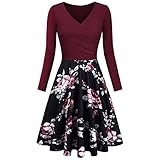 iHENGH Damen Frühling Sommer Rock Bequem Lässig Mode Kleider Frauen Röcke Vintage Langarm v-Ausschnitt Druck Abendgesellschaft Prom schaukel Dress