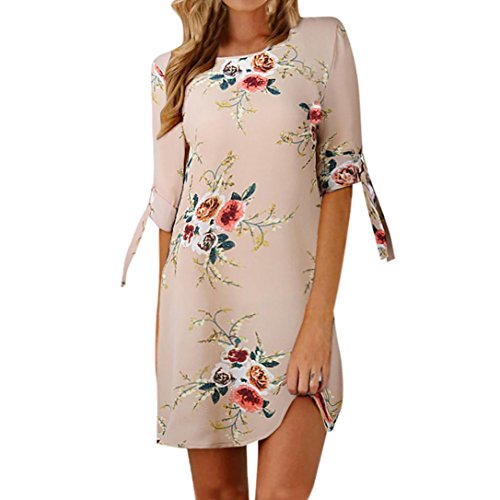 Tefamore Femmes Robe de cocktail décontractée à manches courtes bowknot imprimé floral (S, Khaki)