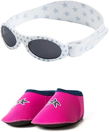 Yoccoes BabyBanz Dooky Silver Stars Sunglasses and Shore Feet Baby Shoes Age 0-24 Months Combo Pack Pink (M, 12-18 Months, Shoe Size UK C3.5-5, EU 19.5-22)