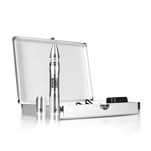Koi Beauty Rechargeable Electric Auto Derma Stamp Pen with Two Lithium Battery By Koi Beauty Color Silver Adjustable From 0.25mm to 2.5mm (Aluminum Box)