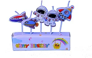 Partysanthe Out of Space Astronaut Theme Birthday Candle for Galaxy Space Astronaut Rocket Theme Party - Pack of 5