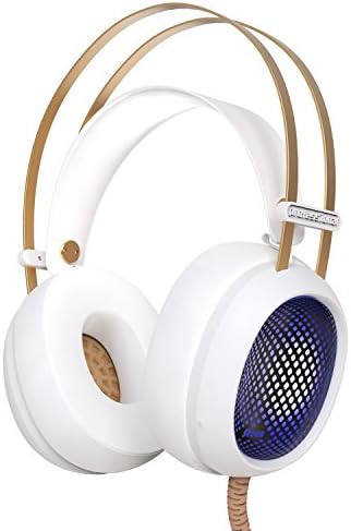 iBeek Gaming Headset Virtual 7.1 Channel Lightweight Hi-Fi Surround Sound Headset Headband Over Ear Wired Headphones for PS4/PC/MAC with Mic and Volume Control LED Lighting (White)
