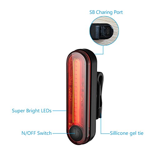 LOTOE® Premium Ultrahell Fahrrad Rücklicht mit USB aufladbare, Wasserdicht Ultra-Rot und Weiß helle 6 Modi in einem Rück LED Sicherheit Blitz Blitzen-Licht Kompatibel mit Bikes, Helme, Taschen - 3