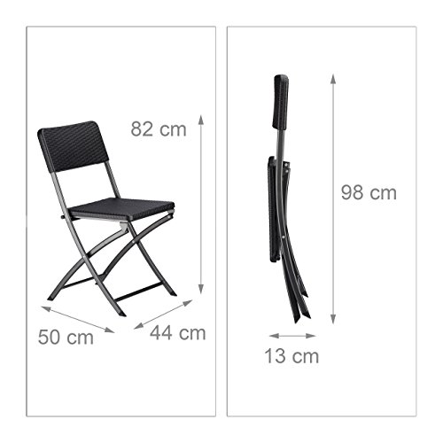 Relaxdays Gartenmöbel Set Bastian, klappbar, 3-teilig, Rattan-Optik, klein, HBT Tisch: 75,5 x 60 x 60 cm, schwarz - 4