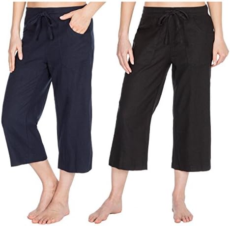 Metzuyan Womens 3/4 Capri Pants Cropped Elasticated Trousers Plus Size 16-22 Navy and Black 16