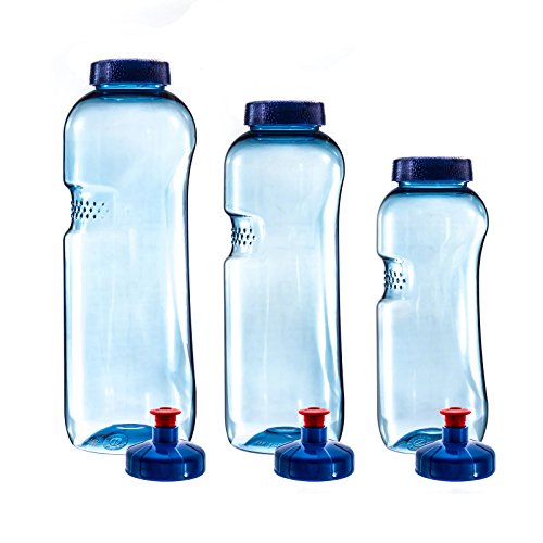 3er Set Trinkflaschen aus Tritan 0,5l-0,75l-1l Wasserflasche + 3 x push & pull Deckel
