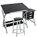 Produktbild D4P Display4top Schreibtisch Architektentisch Arbeitstisch Kinderschreibtisch Bürotisch mit Schubladen neigbar + Hocker und 3 Schubladen, Schwarz