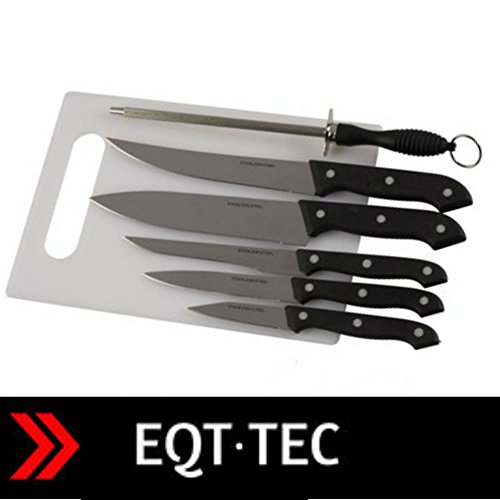 Messerset 7 teilig Edelstahl Profi Küchen Messer Kochmesser Fleischmesser Schälmesser Universal Messer rostfrei + Wetzstahl + Schneidebrett