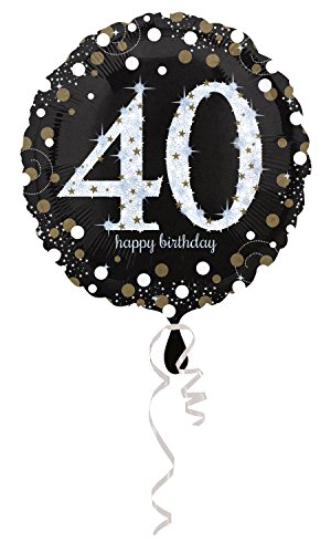 Folienballon * ZAHL 40 HAPPY BIRTHDAY + HELIUM FÜLLUNG + HALTE CLIP + BAND * zum 40. Geburtstag // Folien Ballon Party Helium Deko Ballongas Motto vierzig Jahre Glückwunsch - 2