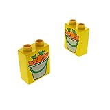 2 x Lego Duplo Motivstein gelb 1x2x2 bedruckt Eimer Karotten Bild Bau Stein 4066 pb039