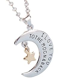 Leyu Moda Plata esterlina Te amo a la luna y Volver Familia Luna y Corazón colgante, collar