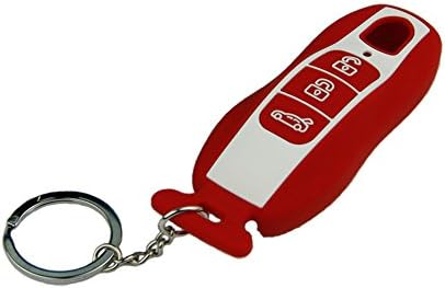 Weijiamei Silicone Car Key Case,Car Box Remote Smart Key Shell Holder Cover with 3 Buttons Key Shell Case for 911 Porsche Cayenne Panamera Macan Protectors (Red)