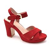  Angkorly - Zapatillas Moda Tacón escarpín Sandalias Plataforma Abierto Tacones Altos Mujer Correas Cruzadas básica básica Tacón Ancho Alto 9.5 CM - Rojo 3 AB502 T 39