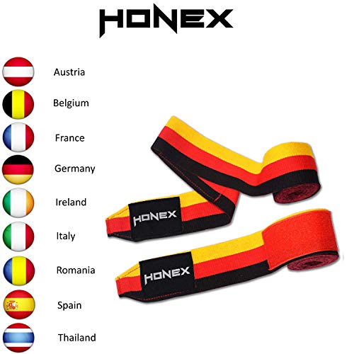 Honex - Vendas para Manos, para Boxeo, Extensibles, de Estilo Mexicano, de 4 Metros, con diseño de la Bandera de Alemania, Boxeo y Artes Marciales, Muy Suaves y duraderas, Unisex, 1 par