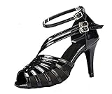 Schnalle Honeystore Neuheiten Frauen\'s Kunstleder Heels Absatzschuhe Moderne mit Knöchelriemen Tanzschuhe Schwarz 40 CN
