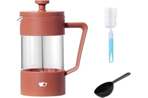 Watson and Monday W&M Cafetera Francesa - Prensa Francesa - French Press - Cafetera Manual - Acero Inoxidable, Vidrio de Borosilicato - Triple Filtro - Cuchara Medidora + Limpiador - Rosa - 600ml