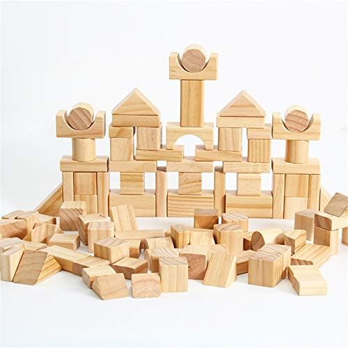 Wooden Building Blocks, TechCode 100pcs Building Blocks Construction Block Games Wood Child Pile Up Toys Kids Construction Stacking kits Early Learning Educational Puzzle Building Blocks Toys for 3-4-5-6-7 Years Old Boys and Girls
