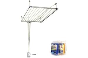 Bricolemar Stendibiancheria da soffitto con manovella Cuncial Tezno + 40 mollette infrangibili Monoblock Pack