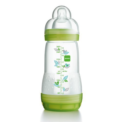 Mam Anti-Colic Baby Bottle 260ml 0-6 Months Flow 2 - Colour : Transparent green with patterns