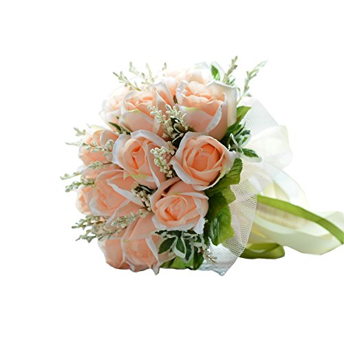 Rosa Champagne Braut Hochzeit Bouquet Bouquets Künstliche Blumen 18pcs
