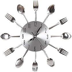 Gearmax® Nouvelle conception de mode Sliver Couverts Ustensile Horloge murale Horloge fourchette cuillère
