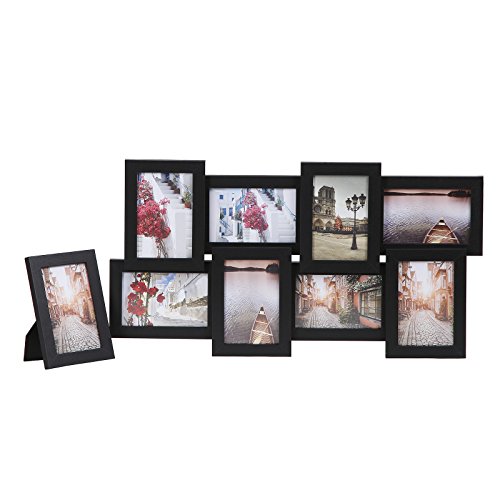 Songmics Bilderrahmen Collage für 8 Fotos je 10 x 15 cm (4 x 6") + 1 x einzelner Fotorahmen aus MDF-Platten schwarz RPF108H