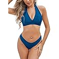 S9 TREND Women Halter Ruching Back Tie 2 Piece Swimsuit Bikini Sets