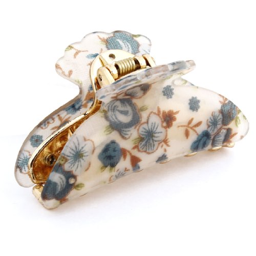 sourcingmap® Woman Dark Blue Florals Pattern Plastic Hair Claw Clip Barrette Clamp 7cm Long
