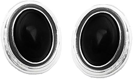 925 Sterling Silver Real Jet Large Oval Stud Earrings