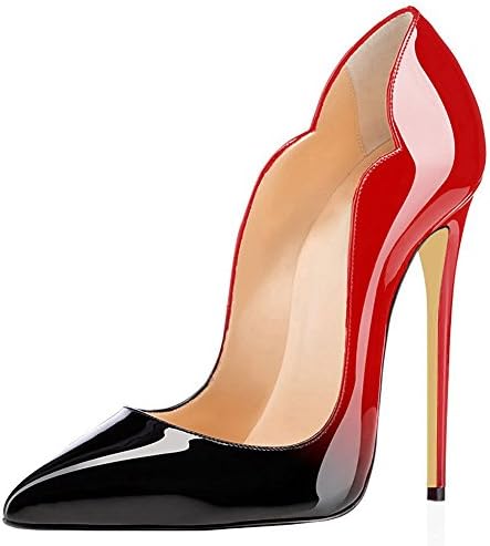 Jushee Stiletto High Heels For Women Closed Pointed Toe Multicoloured Pumps Shoes Gradient Black and Red Size 9 UK 42 EU