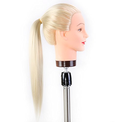 Trainingsköpfe für Friseure Übungskopf Friseurkopf Friseursalon Puppenkopf Schminkkopf Friseur Mannequin kopf 100% Synthetisches Haar Mit Halter ESC613P - 5