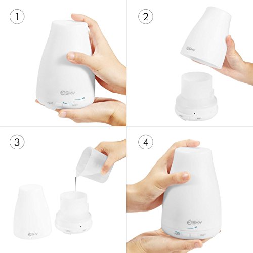 Esky 100ML Ultraschall LED Aroma Luftbefeuchter 100ml Ätherische Aromadüfte Luftbefeuchter Tragbar Ultraschall Kühler Nebel Nebel-Luftbefeuchter 7 Farben LED Licht wechselnd Ätherisches Öl Nebel Diffuser, Duftzerstäuber für Haus, Yoga, Spa, Schlafzimmer, Kinderzimmer H001 - 5