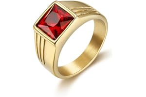 BOBIJOO JEWELRY - Anillo Sortija De Sello Discreto Hombre Gitano, De Forma Cuadrada, De Acero Dorado Chapado En Oro Rubí