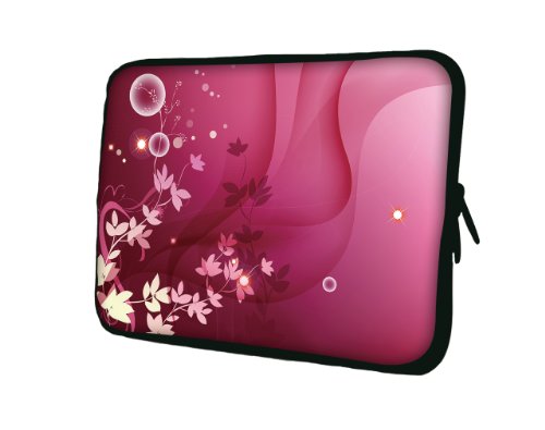 wortek Universal Laptoptasche Schutzhülle Sleeve aus Neopren bis ca. 13,3 Zoll - Pink Weiß Blumen Ranke