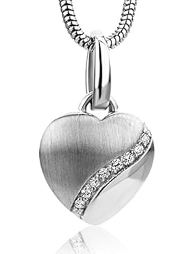 Orovi Silber Kette , Damen 925 Sterling Silber Zirkonia Halskette mit Herz Anhänger, Kette 45cm