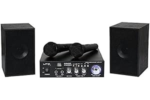 LTC - KARAOKE-STAR2MKII - Kit de karaoke con amplificador, 2 micrófonos con cable y 2 altavoces de 50W - Bluetooth, USB y SD - Negro