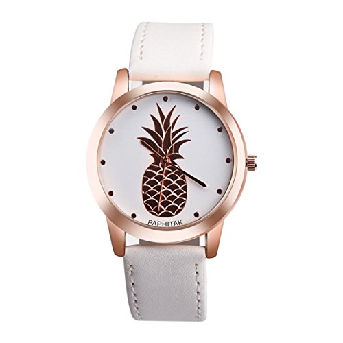 Sunnywill Womens Men Ananas Faux Leather Analog Quartz Watch (White) Sunnywill Womens Men Ananas Faux Leather Analog Quartz Watch (White)