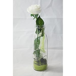 Milchflasche mit weißer Rose