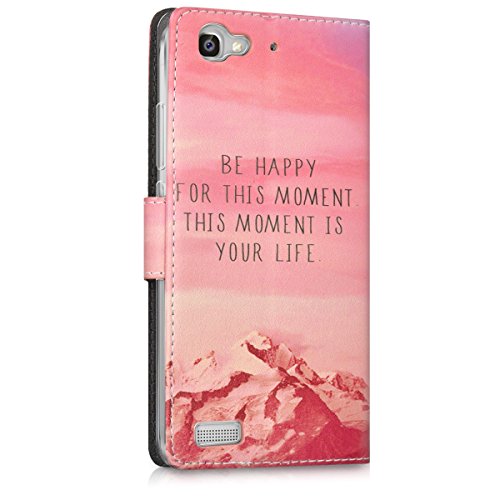 kwmobile Funda para Huawei GR3 P8 Lite Smart - Wallet Case Plegable de Cuero sint  tico - Cover con Tapa Tarjetero y Soporte Dise  o Be Happy en Rosa Claro Violeta Coral