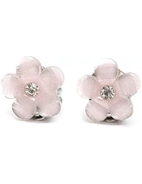 Idin Ohrclips - Hellrosa Blumen mit Strassstein (ca. 14 x 14 mm)